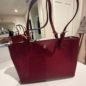 Tory Burch Burgundy Saffiano Leather Tote Shoulder Bag